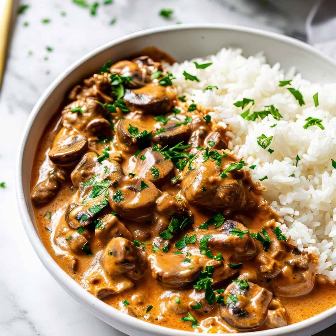 Chicken Stroganoff with Herbed Rice